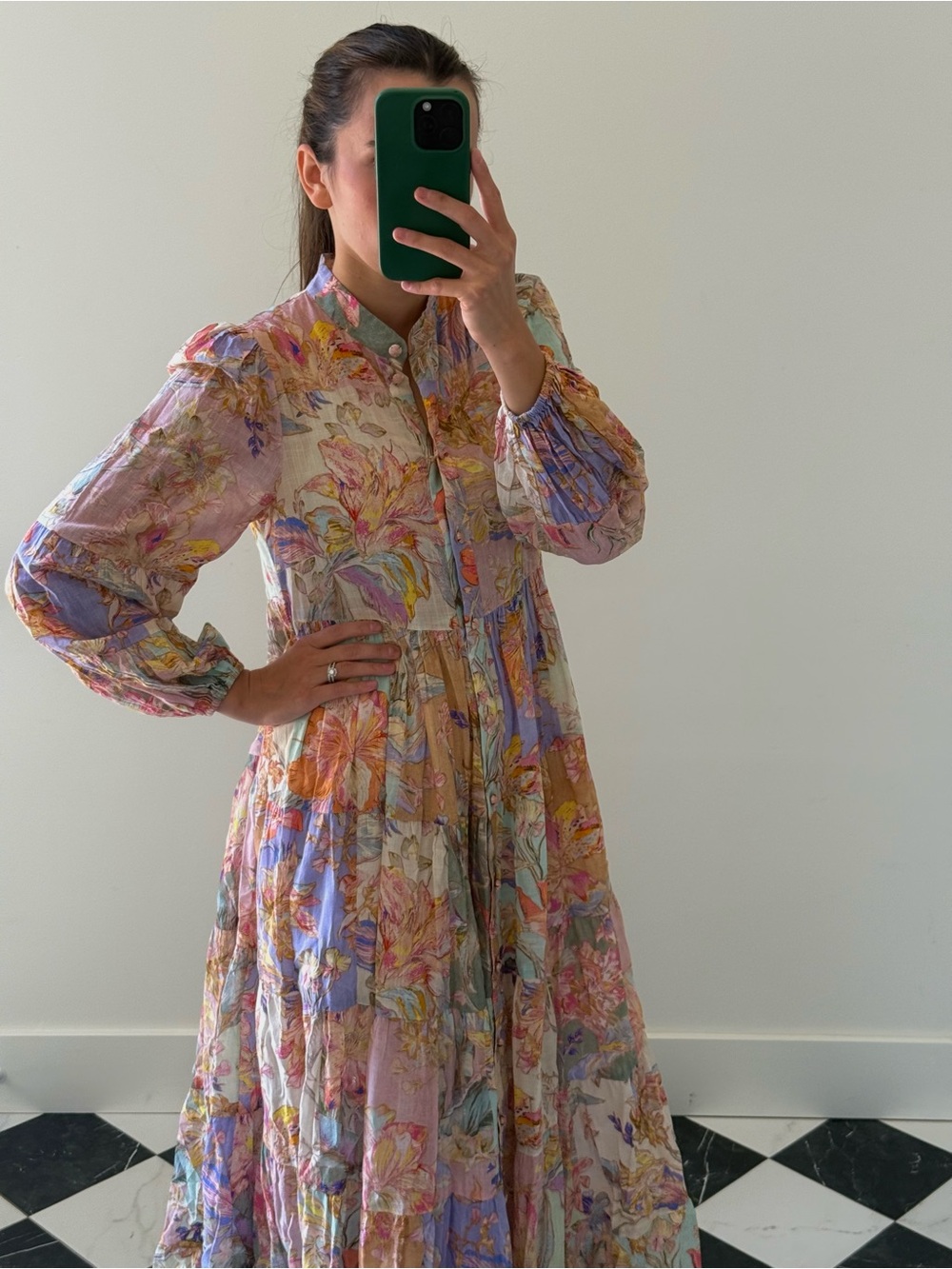 Zimmermann Cira Tiered Shirt Dress Patch Multi Floral Size 0 - Picture 2 of 9